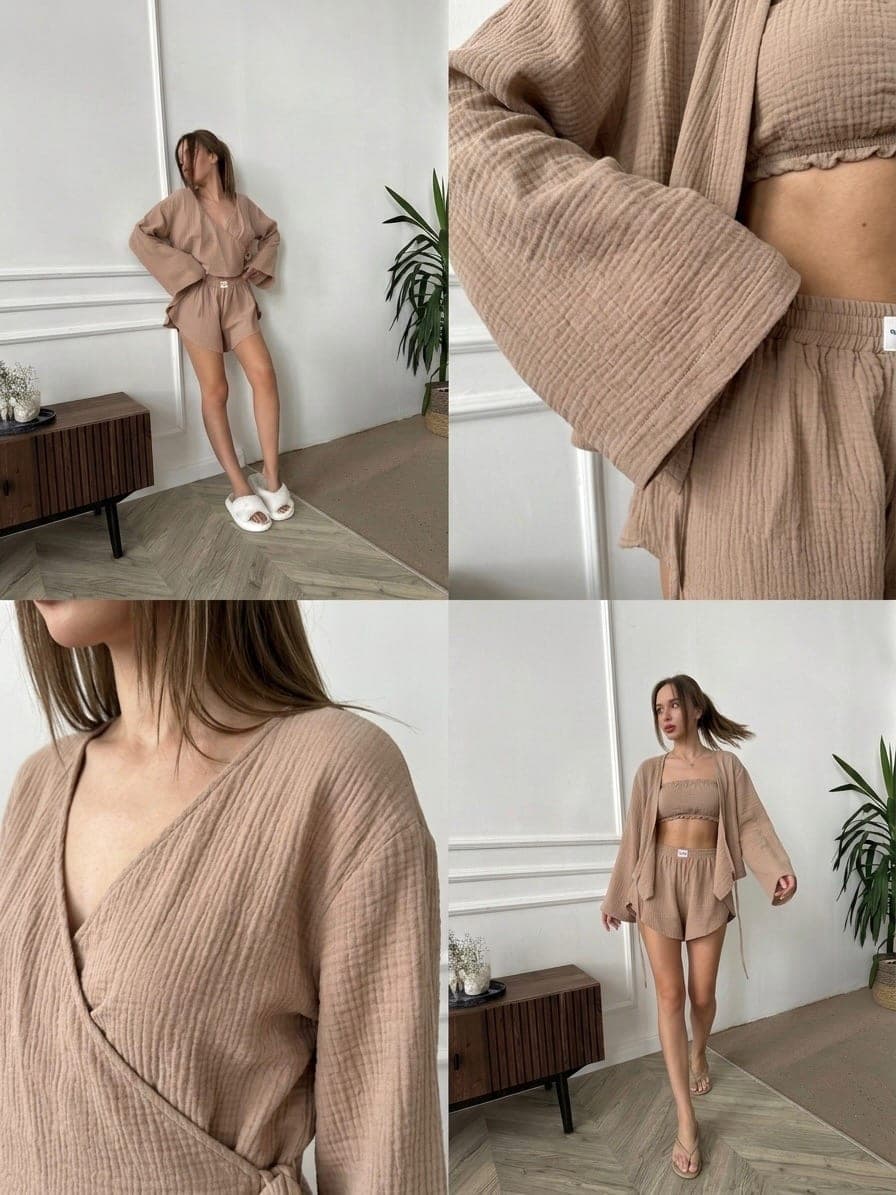 Шорты с запахом из муслина персиковые 